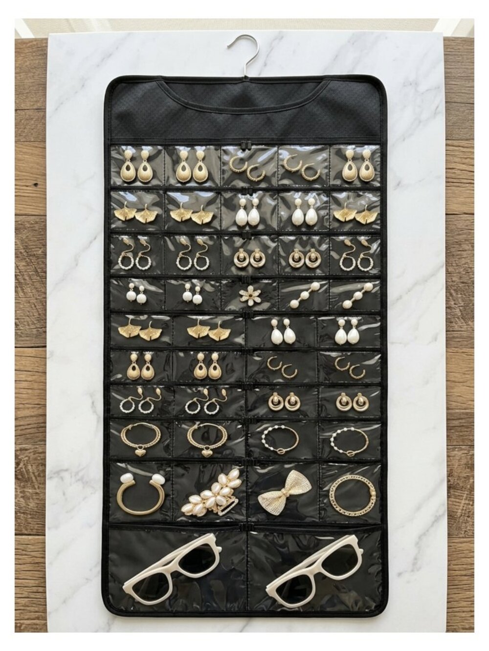 88 Pocket Hanging Jewelry Organizer 2-Sided Zippered PVC Travel Storage